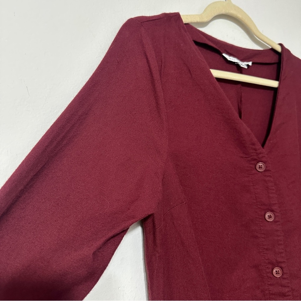 The Nines by HATCH 3/4 Sleeve Button-Front‎ Maternity Jumpsuit Wine Red Sz Small - Picture 3 of 12